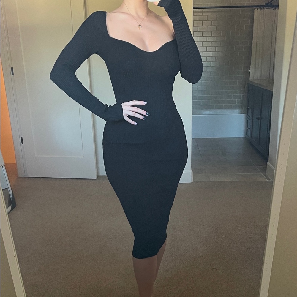 Black Knit Long Sleeve Dress